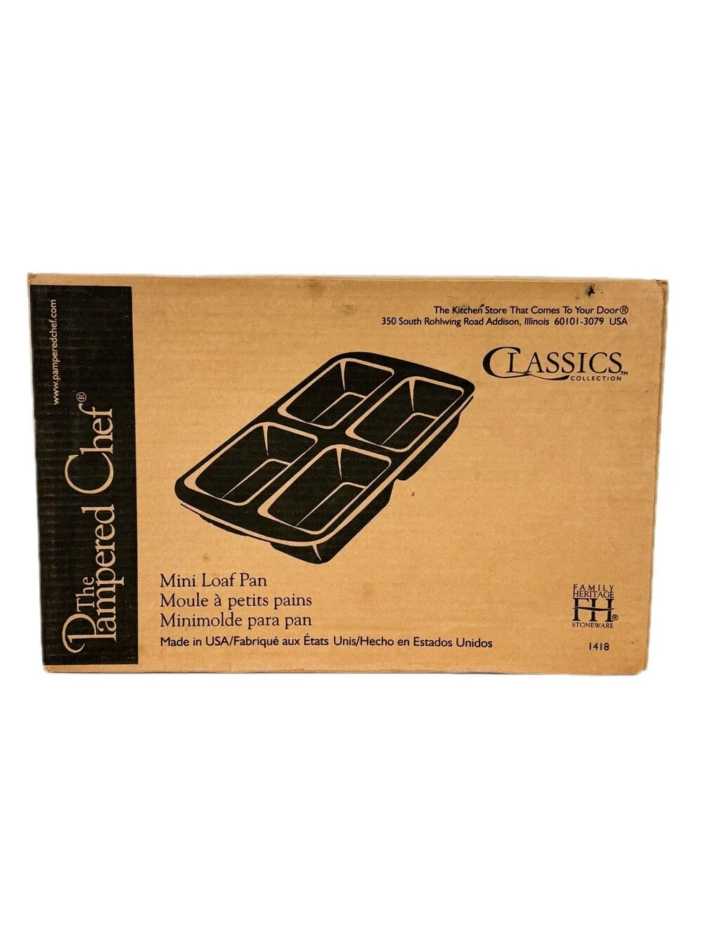 Pampered Chef 1418 Stoneware 4 Mini Loaf Pan 15X8 Family Heritage Baking Stone